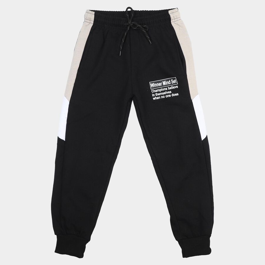 Boys Black Graphic Printed Jogger Pyjama, काला, large