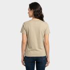 Women's Beige Round Neck Regular T-Shirt, गहरा पीला, small