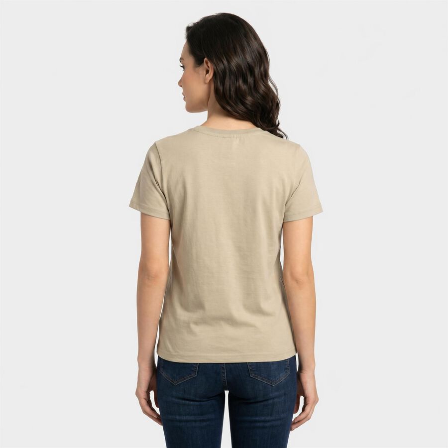 Women's Beige Round Neck Regular T-Shirt, गहरा पीला, large
