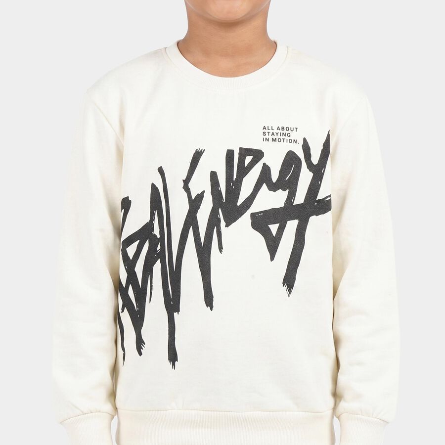 Boys' Off White Crew Neck Graphic Print Sweatshirt, Off White, large