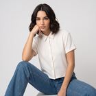 Women's White Collared Shirt, सफ़ेद, small
