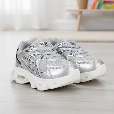 Boys Silver Lace-Up Sneakers