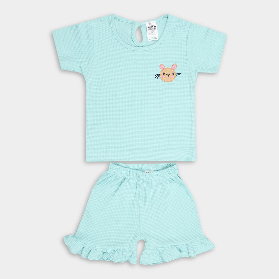 Infant Girl's 100% Cotton Short Set, हल्का हरा, large image number null