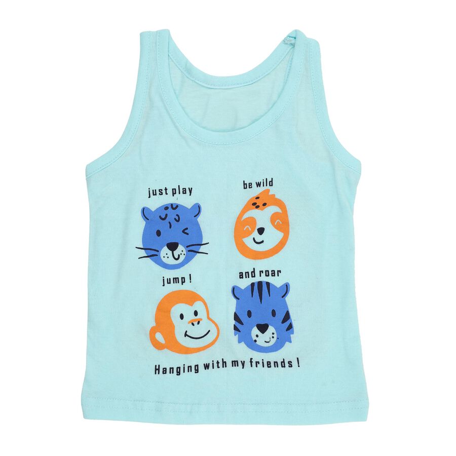 Infants Aqua Blue Cotton Round Neck Casual Vest, Aqua, large image number null