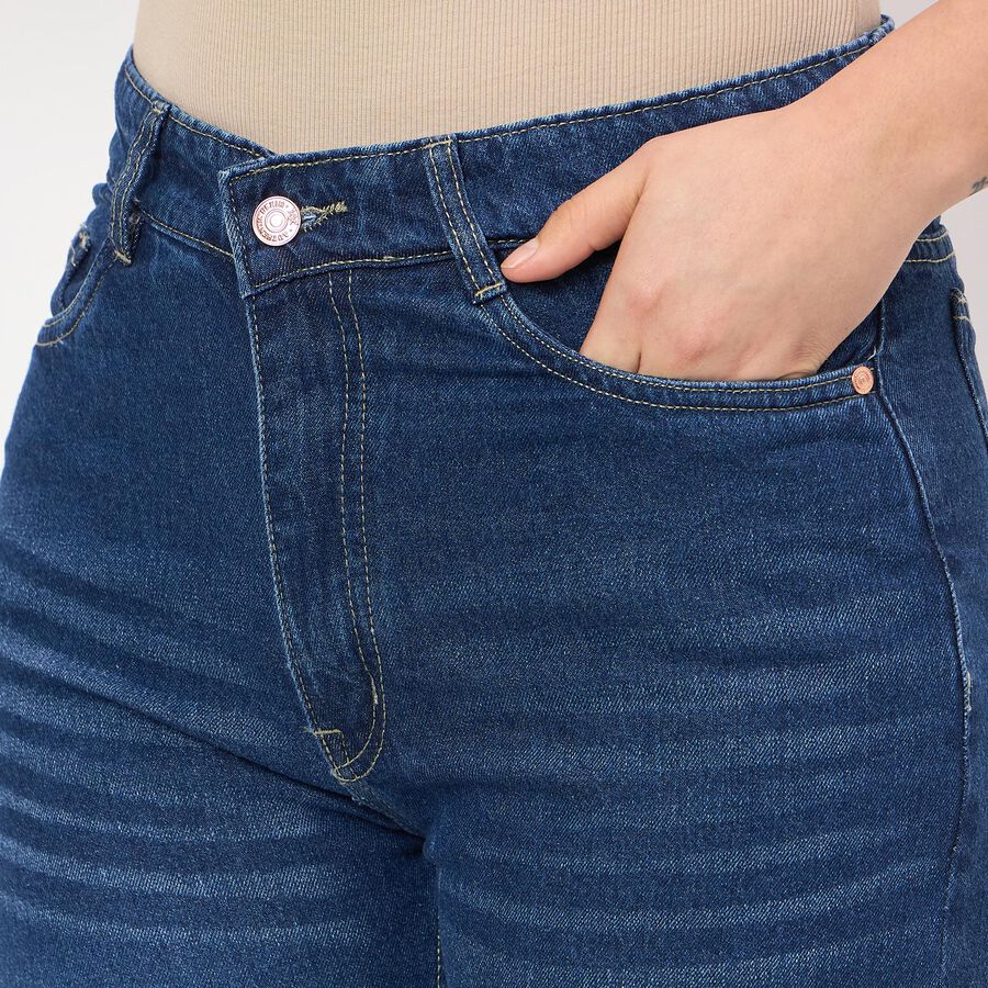 Women's Blue Wide Leg High Rise Jeans, Mid Blue, large