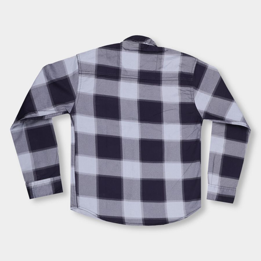 Boys' Deep Midnight Navy Blue Cotton Classic Casual Shirt, Navy Blue, large image number null