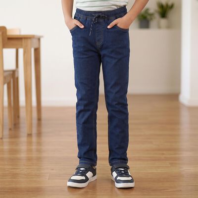 Boys Navy Blue Slim Fit Drawstring Jeans