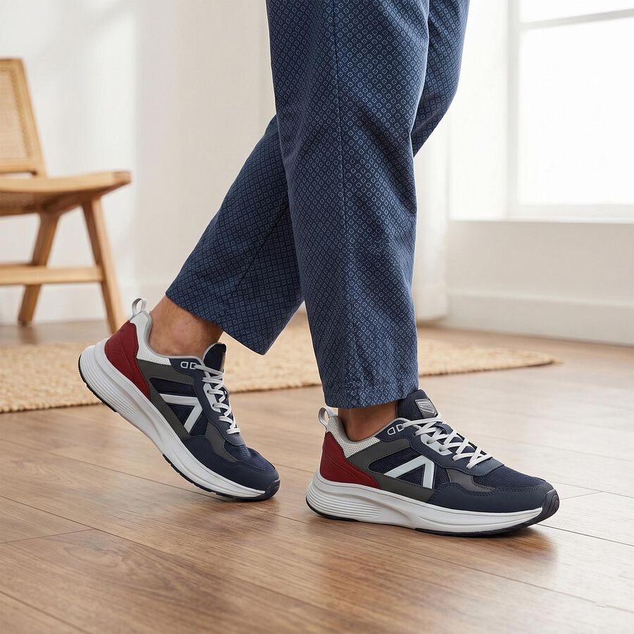 Men's Navy Blue Lace-Up Sneakers, Navy Blue, large