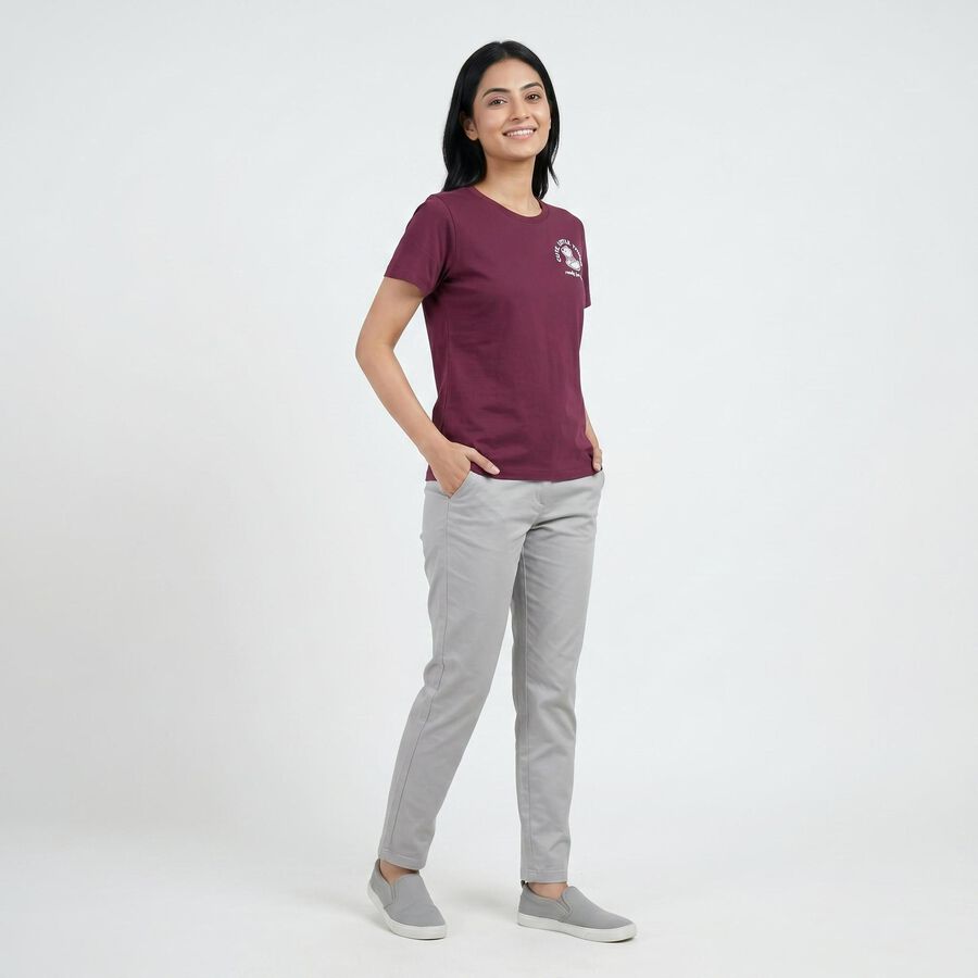 Women's Purple Round Neck Casual T-Shirt, Purple, large