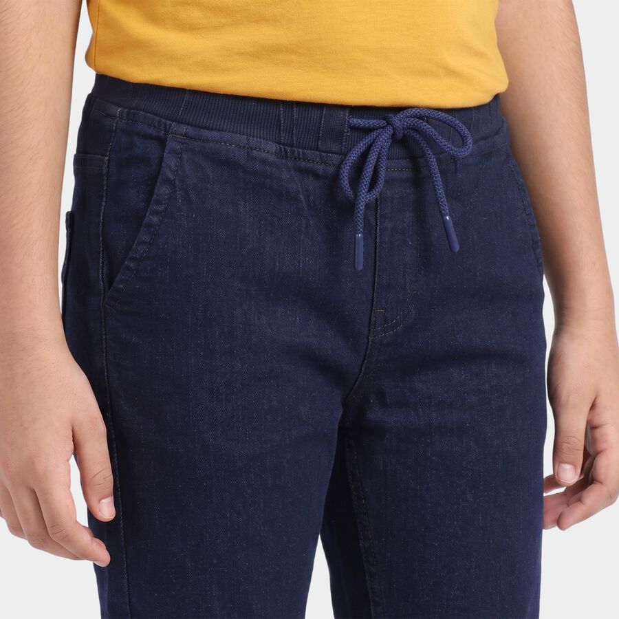 Boys Navy Blue Slim Fit Drawstring Waist Jeans, मध्यम नीला, large