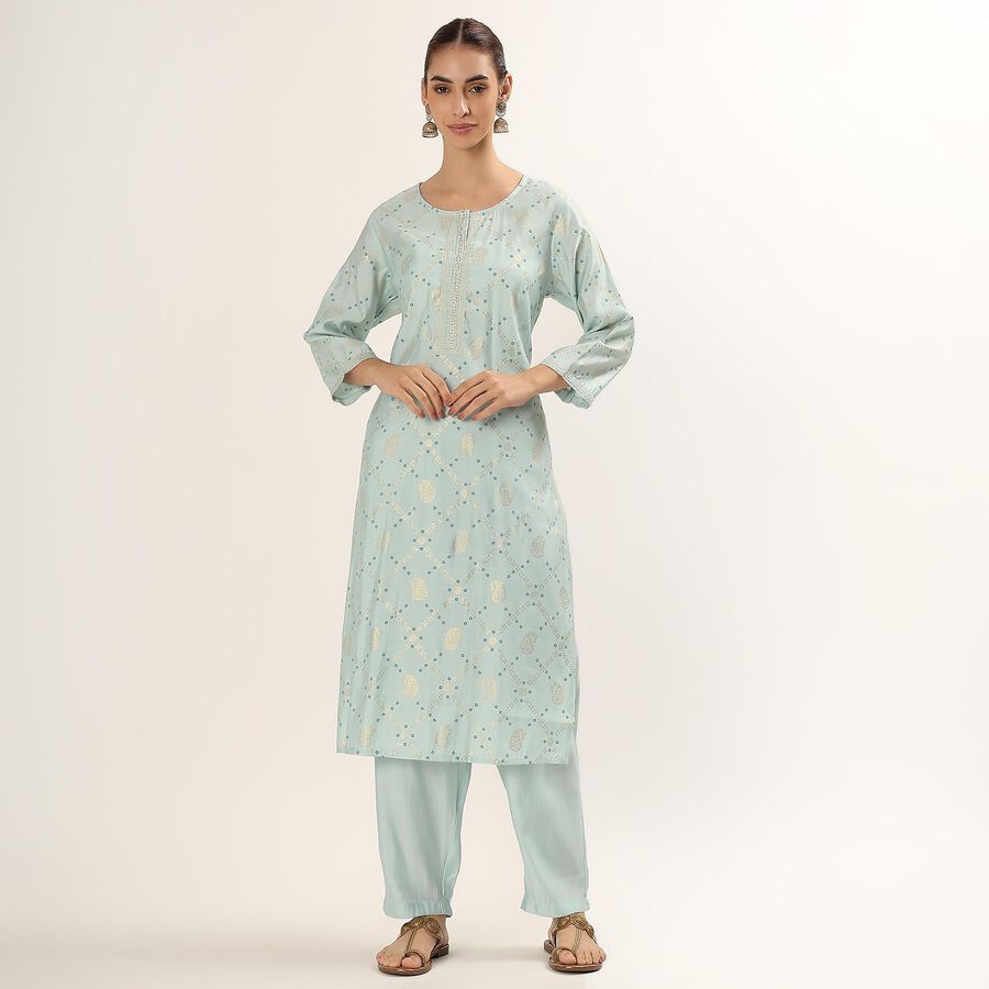 Women's Light Aqua Blue Printed Ethnic Set, एक्वा, large image number null