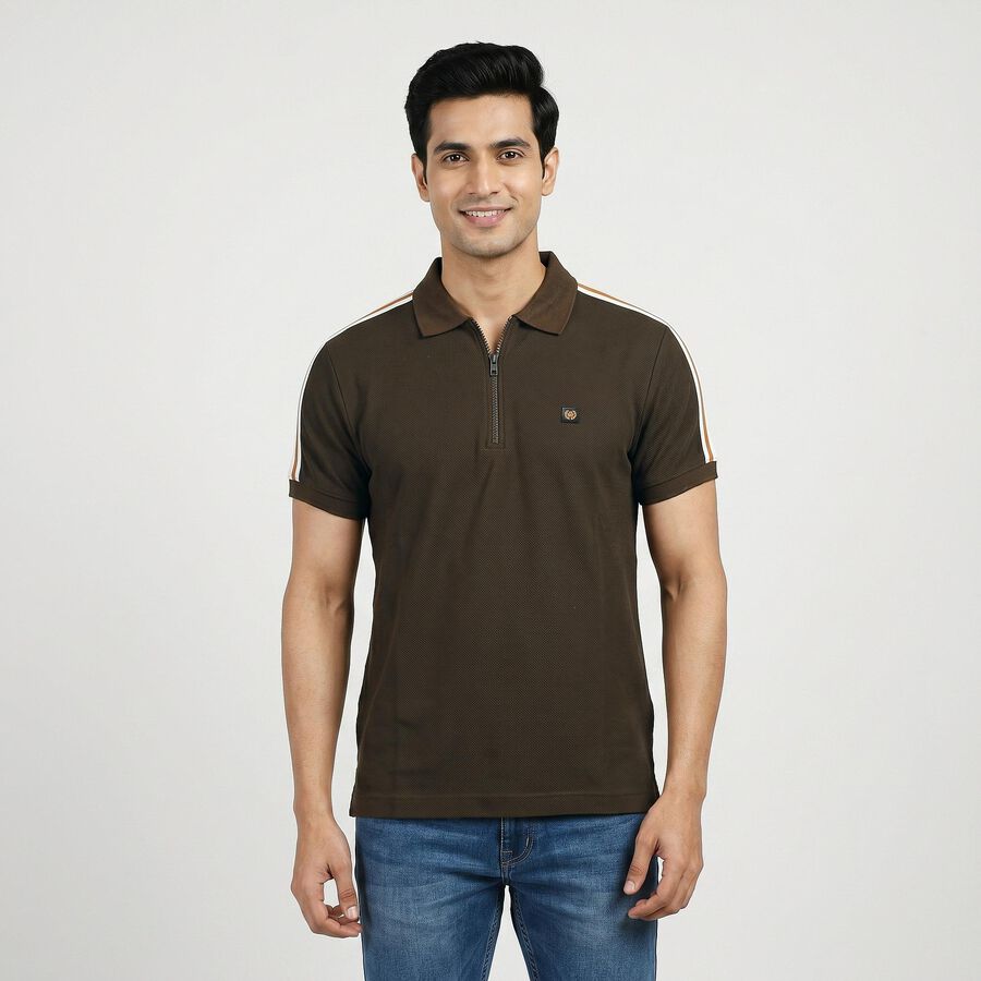 Men's Olive Green Collared Casual T-Shirt, Olive, large