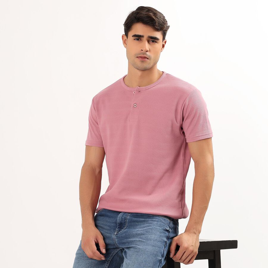 Men's Light Pink Henley Neck Casual T-Shirt, Light Pink, large image number null
