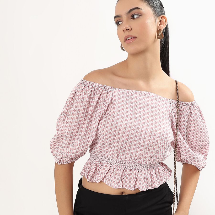 Women's Muted Lilac Casual Checked Top, Lilac, large