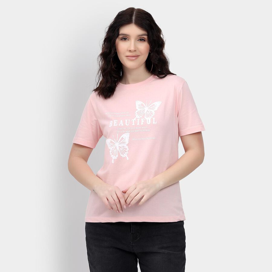 Ladies' Round Neck T-Shirt , Light Pink, large