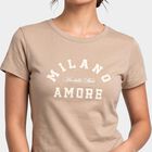 Women's Beige Cotton Round Neck Regular T-Shirt, Beige, small