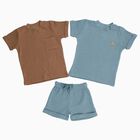 Infants' Brown and Blue Cotton Round Neck Waffle Knit Baba Suit, टील ब्लू, small