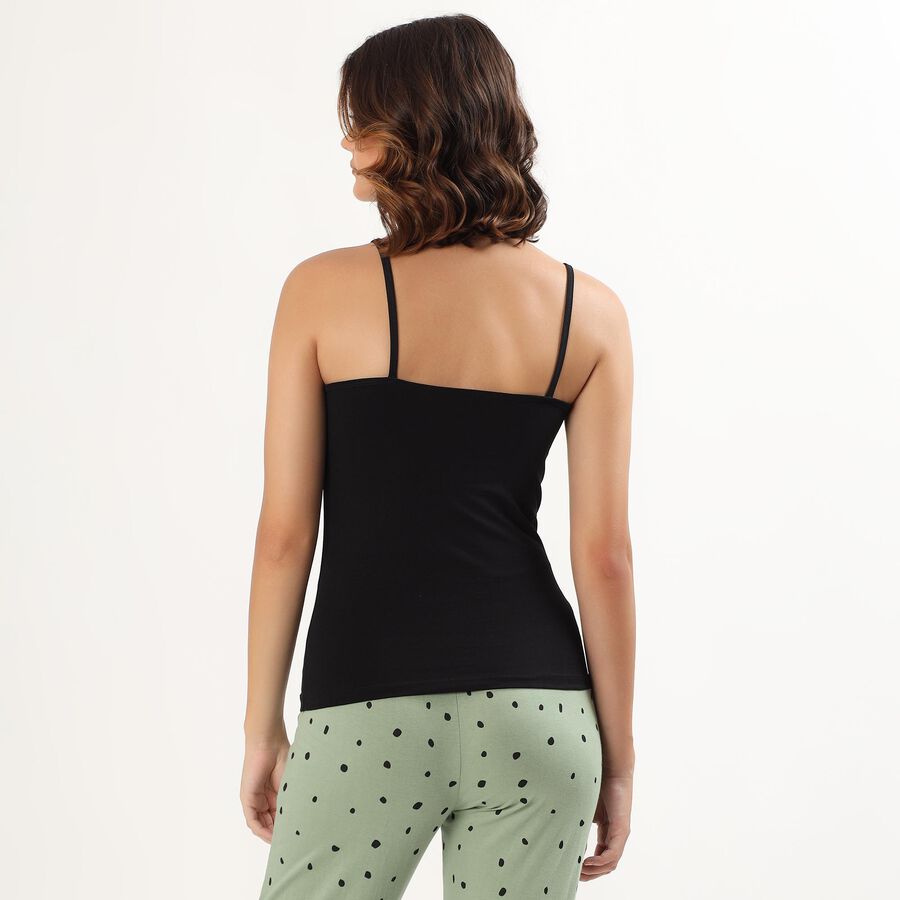 Women's Black Cotton Scoop Neck Casual Slip, Black, large image number null