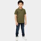 Boys' Olive Round Neck Graphic Printed T-Shirt, ओलिव, small