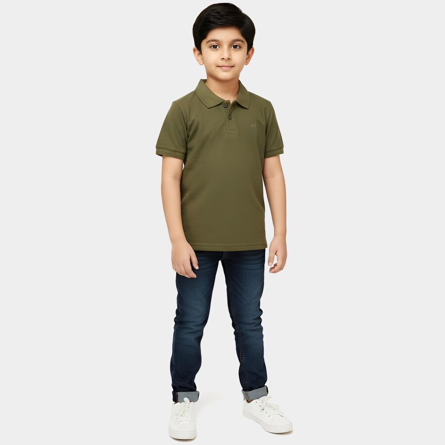 Boys' Olive Round Neck Graphic Printed T-Shirt, ओलिव, large