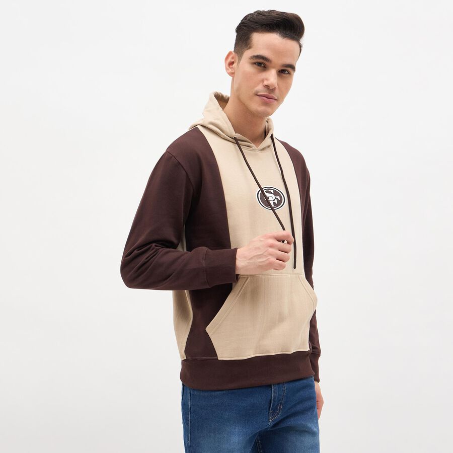Men's Beige and Brown Hooded Casual Sweatshirt, Beige, large image number null