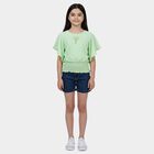 Girls Mint Light Green Round Neck Casual T-Shirt, Light Green, small