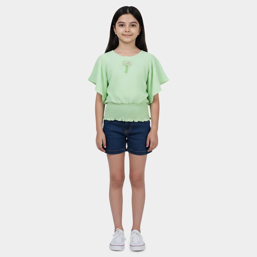 Girls Mint Light Green Round Neck Casual T-Shirt, Light Green, large