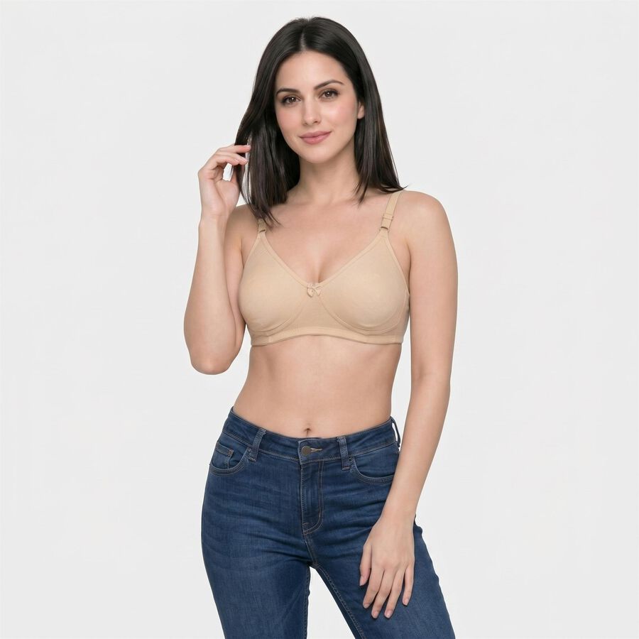 Women's Beige Cotton Blend V Neck Bralette Bra, गहरा पीला, large