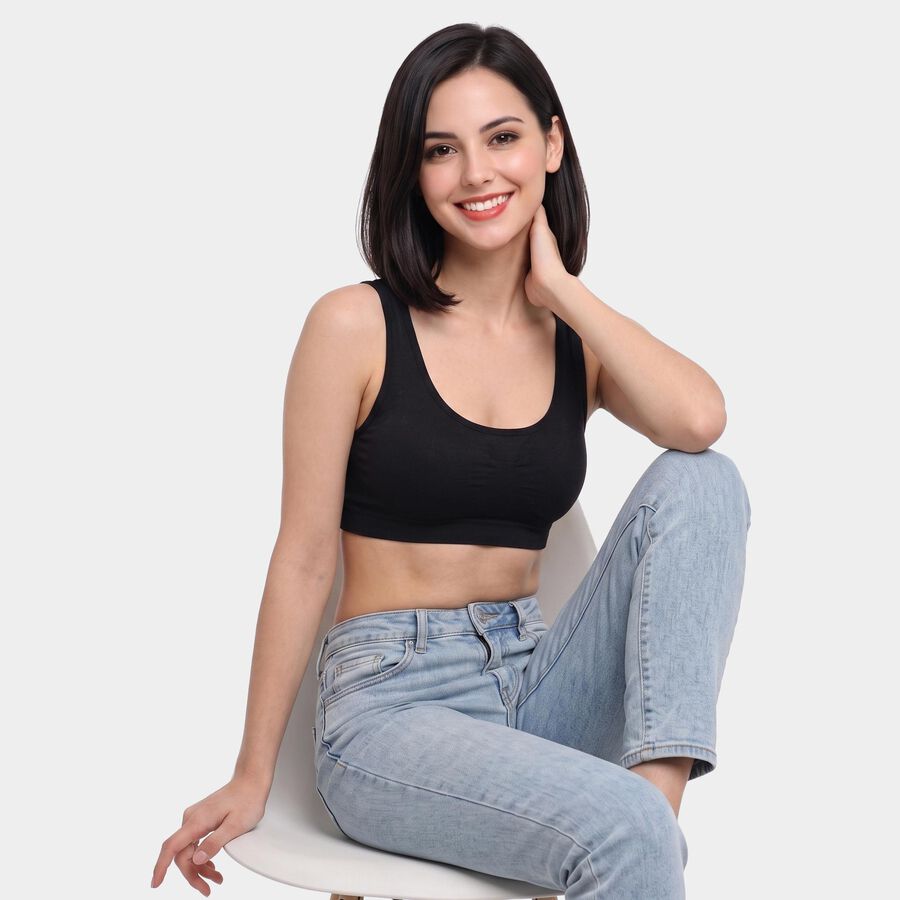 Women's Black Scoop Neck Bralette Bra, Black, large