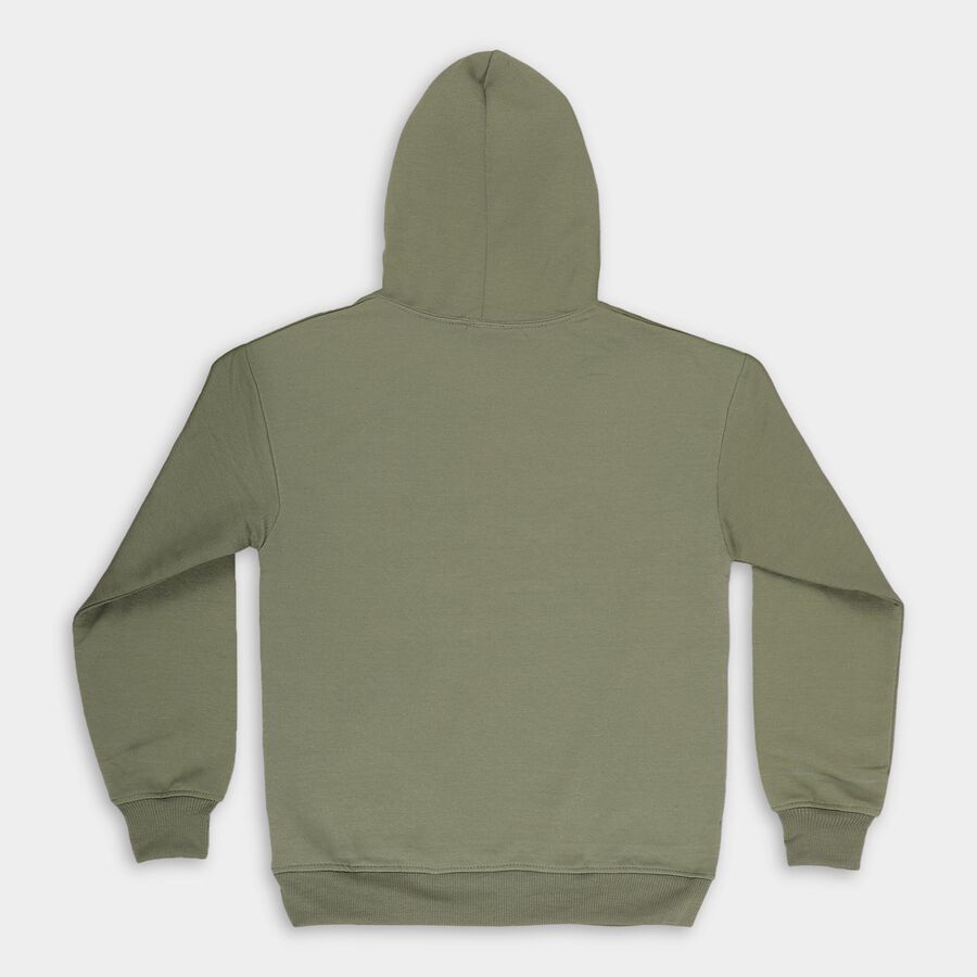 Boys Muted Olive Green Hooded Neck Casual Sweatshirt, ओलिव, large image number null