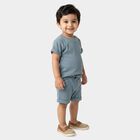 Infants' Light Blue 100% Cotton Round Neck Embroidered Baba Suit, Teal Blue, small