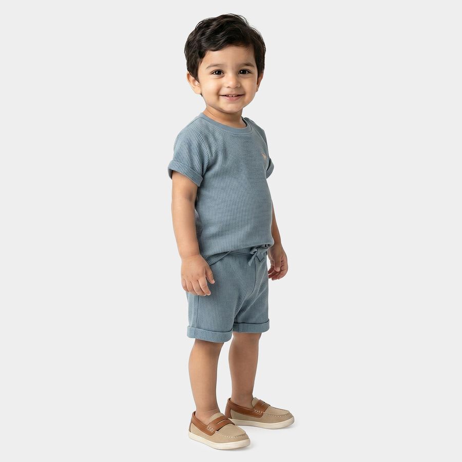 Infants' Light Blue 100% Cotton Round Neck Embroidered Baba Suit, Teal Blue, large