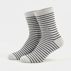 Women's Grey Regular Fit Striped Pack of 1 Socks, गहरा ग्रे, small