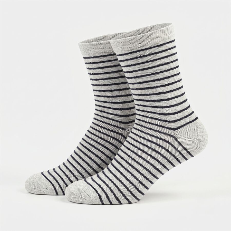 Women's Grey Regular Fit Striped Pack of 1 Socks, गहरा ग्रे, large