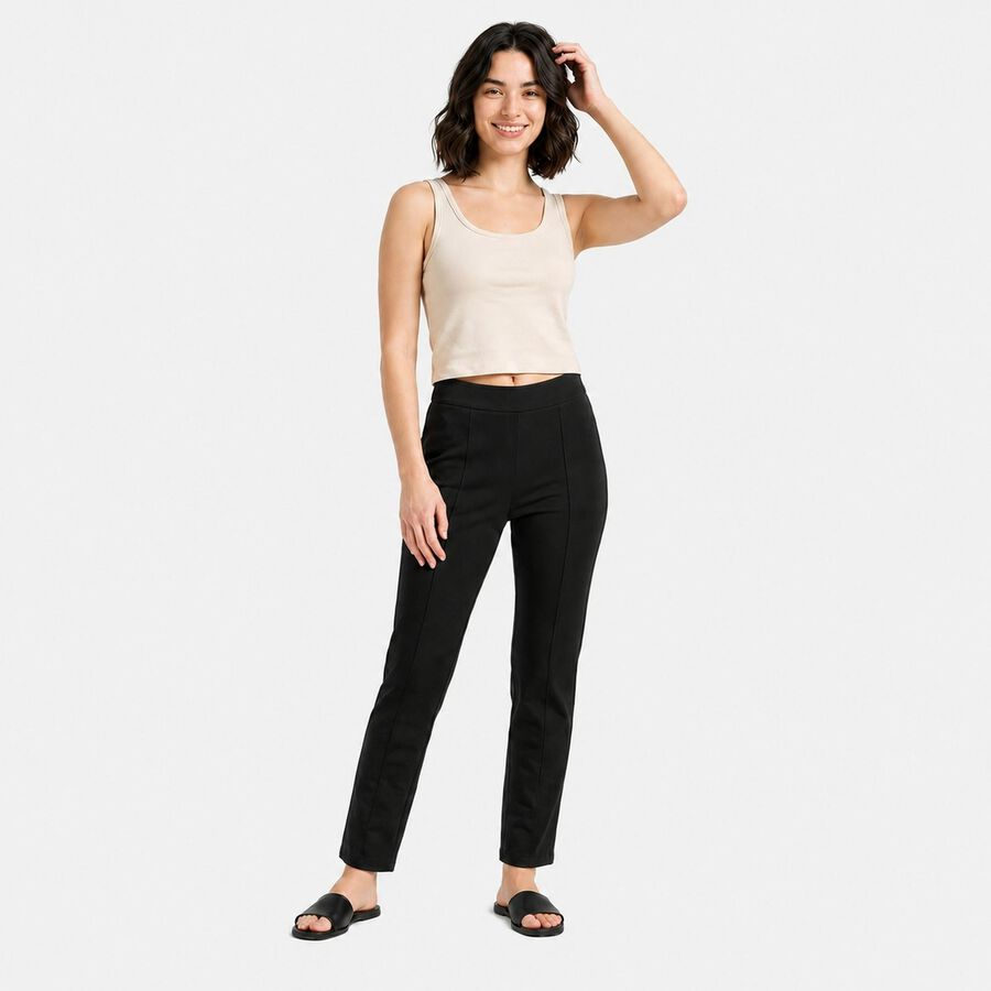 Women's Black Straight Fit Solid Trousers, Black, large