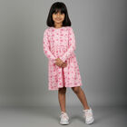 Girls' Soft Pink Floral Printed Long Sleeve Frock, Light Pink, small image number null