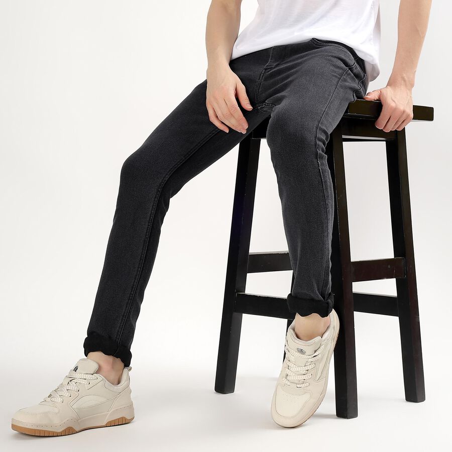 Men's Charcoal Black Skinny Fit Classic Jeans, Dark Grey, large image number null