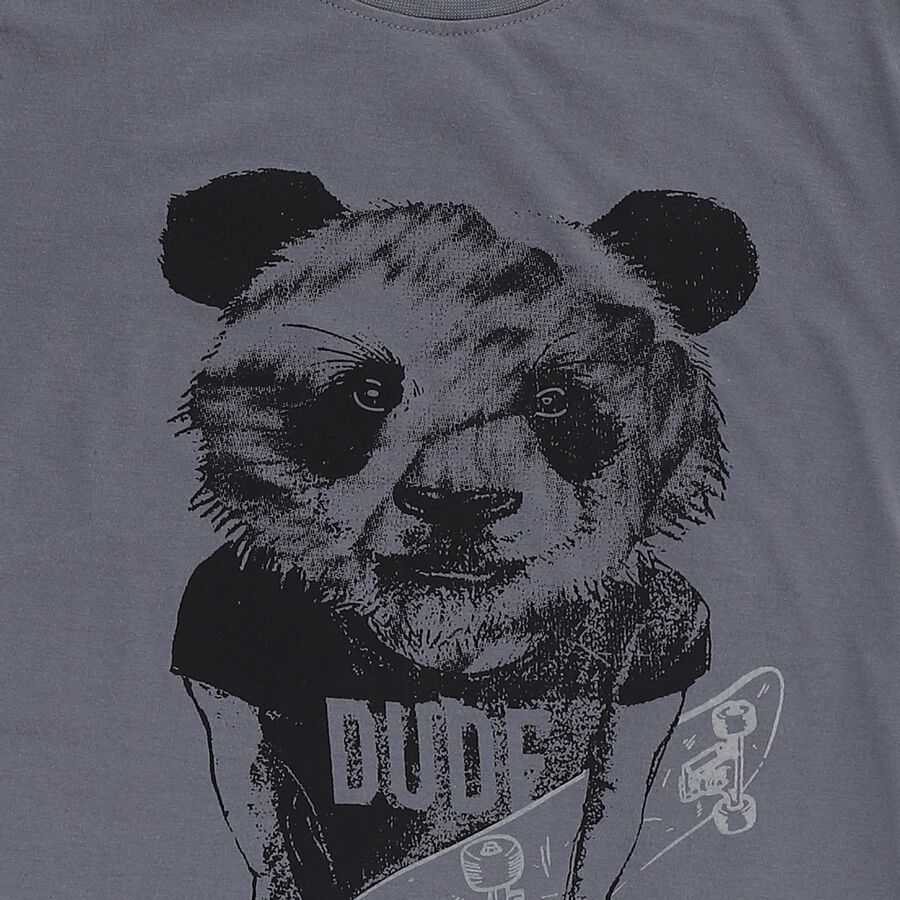 Boys Dark Grey Crew Neck Casual Half Sleeve T-Shirt, Dark Grey, large image number null