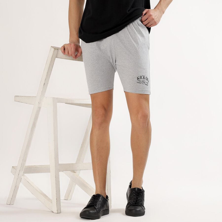 Men's Light Grey Regular Fit Printed Bermuda Shorts, Melange Mid Grey, large image number null
