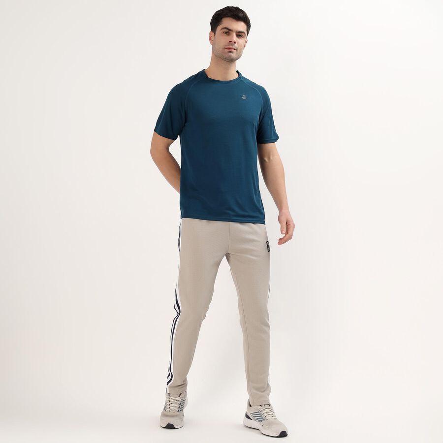 Men's Deep Teal Crew Neck Athleisure T-Shirt, टील ब्लू, large