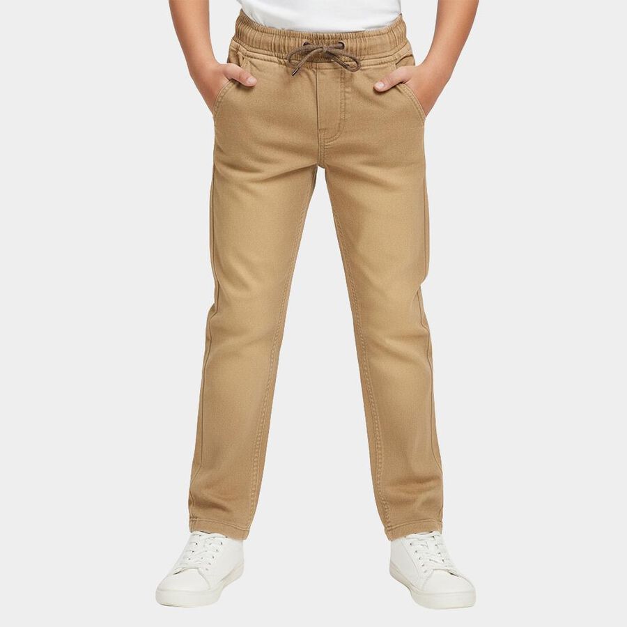 Boys' Camel Brown Slim Fit Jogger Jeans, Beige, large image number null