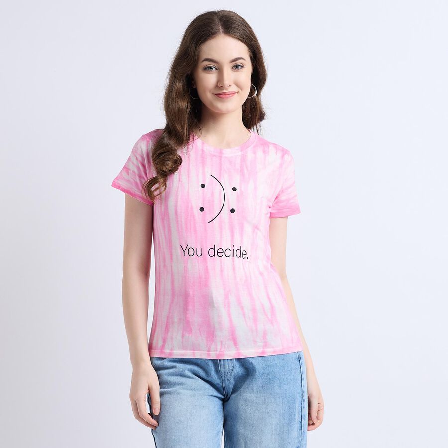 Ladies' 100% Cotton Round Neck T-Shirt , Pink, large image number null