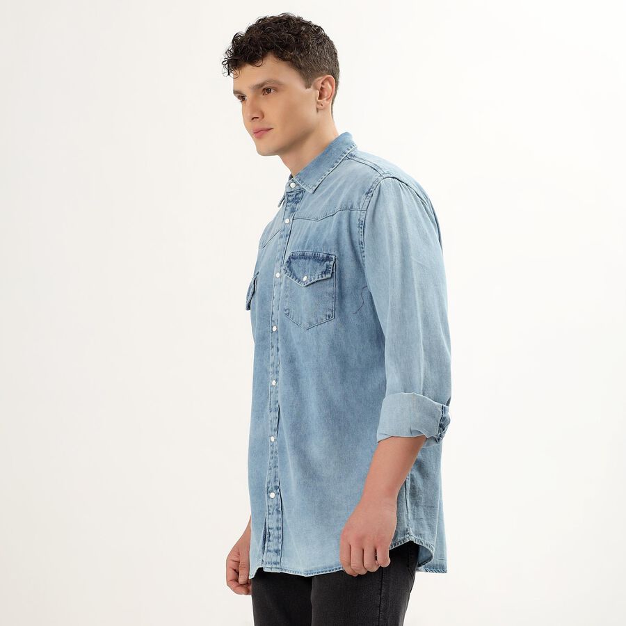 Men's Light Blue Cotton Classic Casual Shirt, Light Blue, large image number null