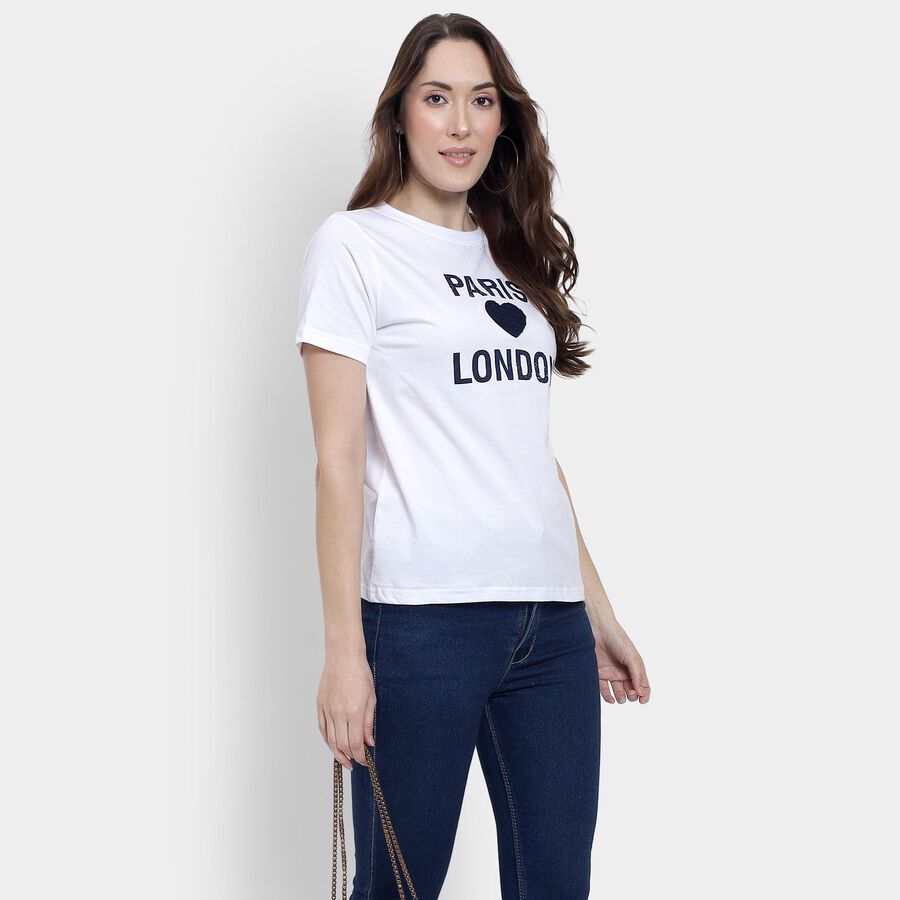 Ladies' 100% Cotton Round Neck T-Shirt, सफ़ेद, large