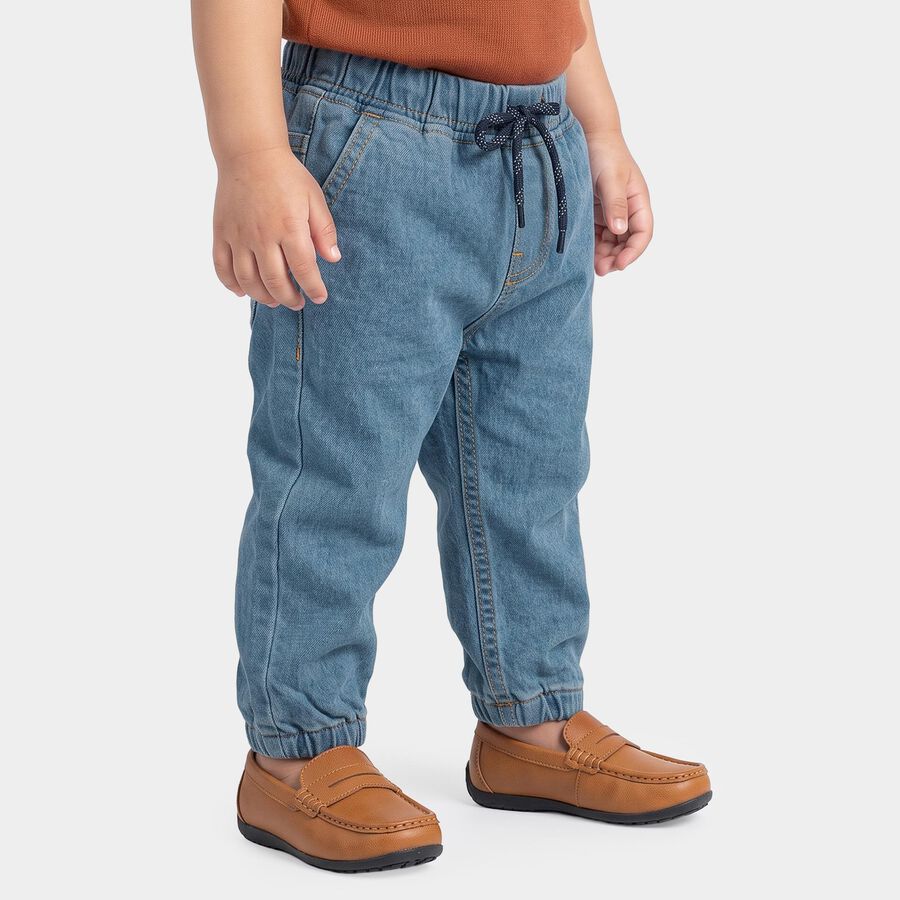 Infants Light Blue Jogger Fit Drawstring Jeans, Mid Blue, large