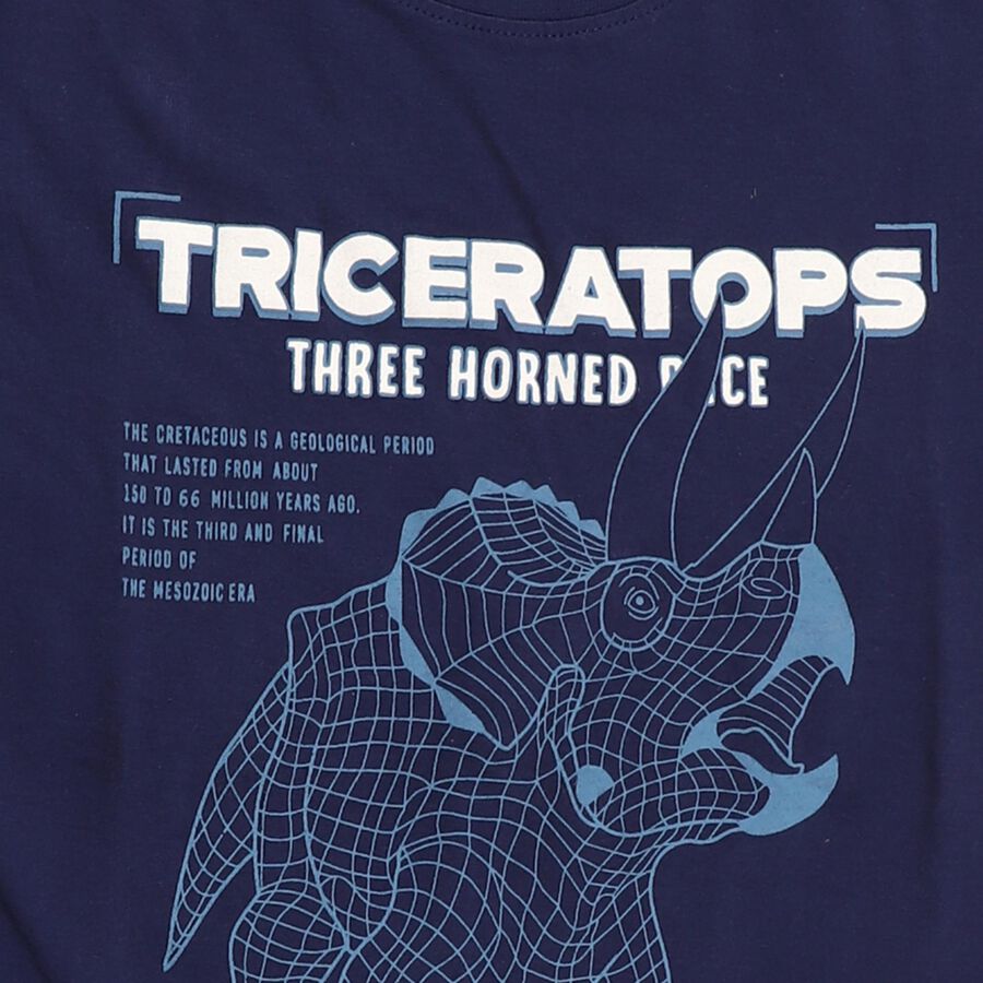 Boys Deep Midnight Navy Blue Cotton Crew Neck Casual T-Shirt, मध्यम नीला, large image number null