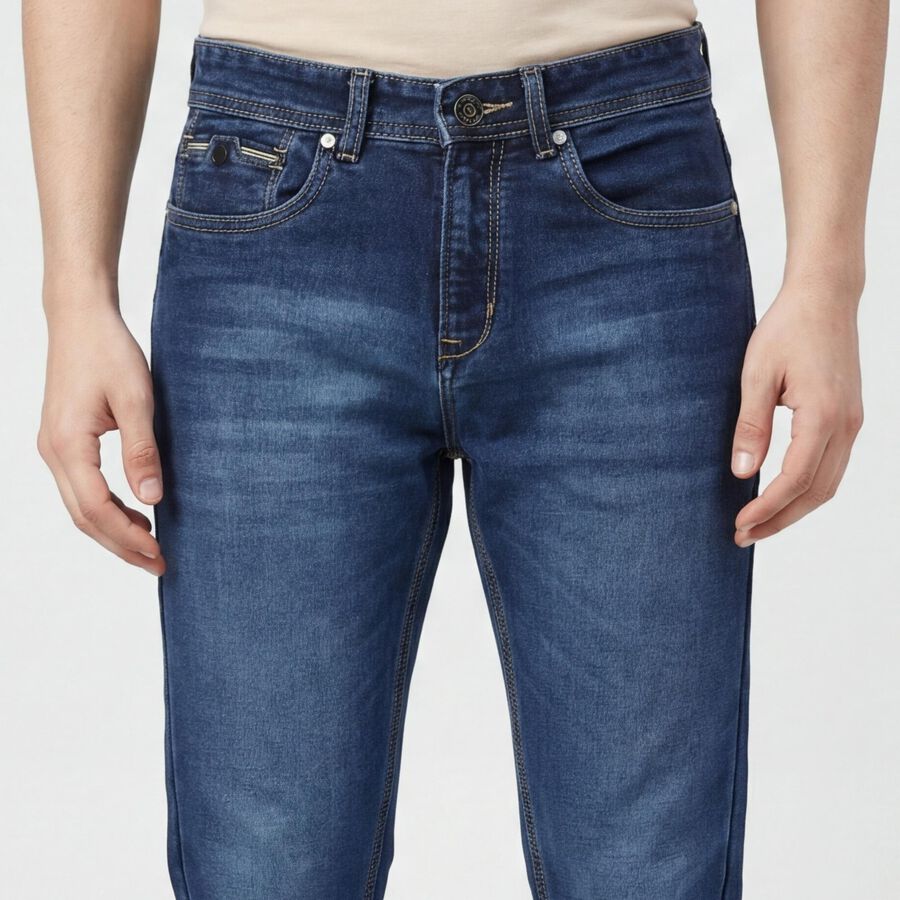 Men's Navy Blue Slim Fit Clean Look Jeans, Dark Blue, large