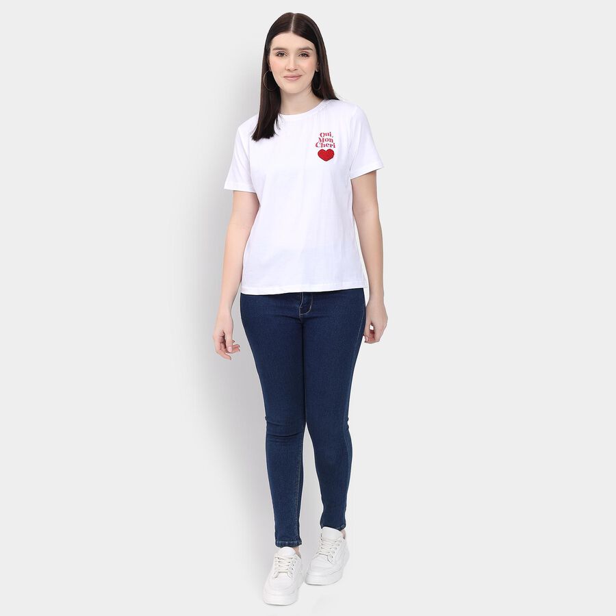 Ladies' 100% Cotton Round Neck T-Shirt , White, large image number null