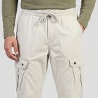 Men's Silver Slim Fit Cargo Trousers, सिल्वर, small