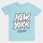 Boys Light Blue Round Neck Casual Graphic T-Shirt, Light Blue, small image number null